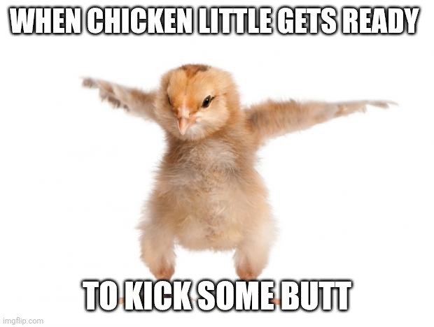 Chicken Little | WHEN CHICKEN LITTLE GETS READY; TO KICK SOME BUTT | image tagged in strongest chicken,funny memes | made w/ Imgflip meme maker