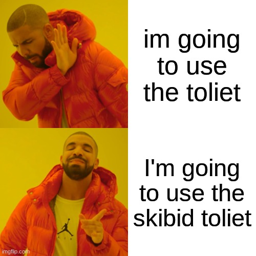 skibid toilet | im going to use the toliet; I'm going to use the skibid toliet | image tagged in memes,drake hotline bling,brain rot | made w/ Imgflip meme maker