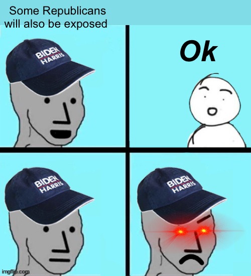 Ok | Some Republicans will also be exposed; Ok | image tagged in blue hat npc,politics lol,memes | made w/ Imgflip meme maker