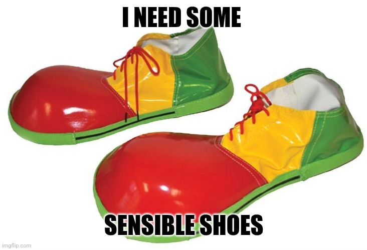 Sensible Shoes | I NEED SOME; SENSIBLE SHOES | image tagged in clown shoes,funny memes | made w/ Imgflip meme maker