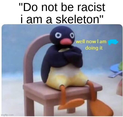 Well Now I'm not Doing it | "Do not be racist i am a skeleton" | image tagged in well now i'm not doing it | made w/ Imgflip meme maker