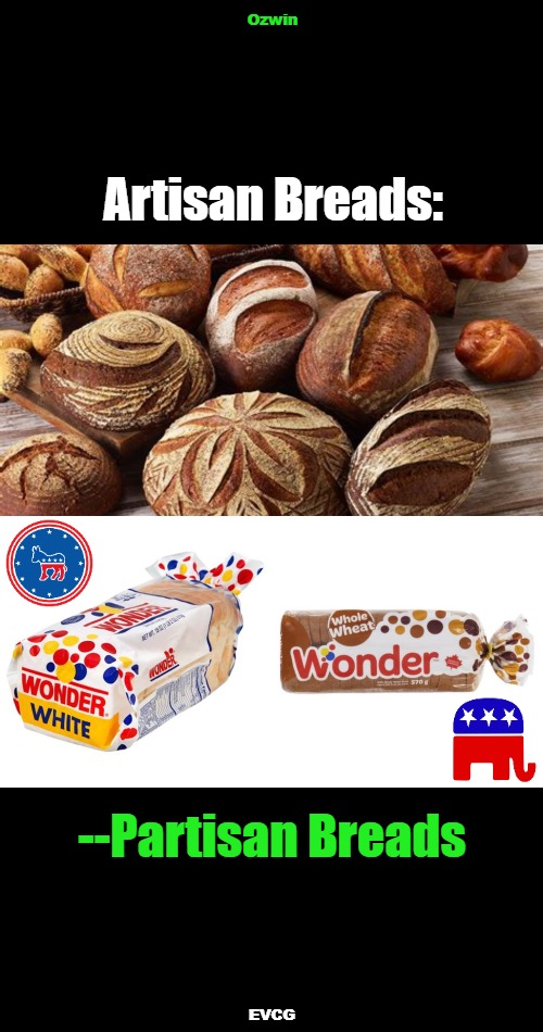 Needs and Kneads Both Need Kneading or Needling Depending Upon What's Baking | Ozwin; Artisan Breads:; --Partisan Breads; EVCG | image tagged in food,bread,bakery,artists,democrats,republicans | made w/ Imgflip meme maker