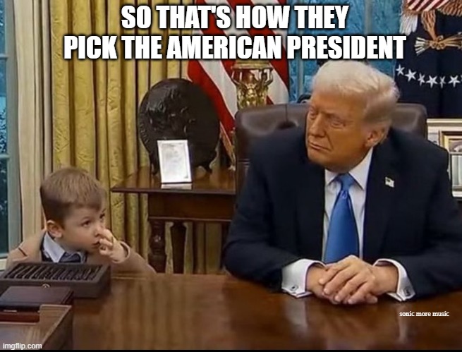 Elon's nose picking kid | SO THAT'S HOW THEY PICK THE AMERICAN PRESIDENT; sonic more music | image tagged in donald trump,elon musk,president musk,nose picking | made w/ Imgflip meme maker