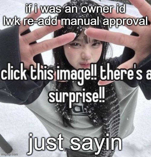 memepluh | if i was an owner id lwk re-add manual approval; just sayin | image tagged in memepluh | made w/ Imgflip meme maker