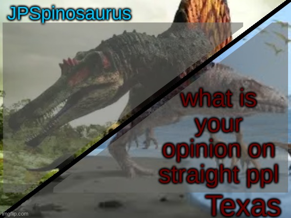 JPSpinosaurus x Texas shared template | what is your opinion on straight ppl | image tagged in jpspinosaurus x texas shared template | made w/ Imgflip meme maker