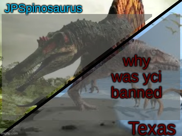 JPSpinosaurus x Texas shared template | why was yci banned | image tagged in jpspinosaurus x texas shared template | made w/ Imgflip meme maker