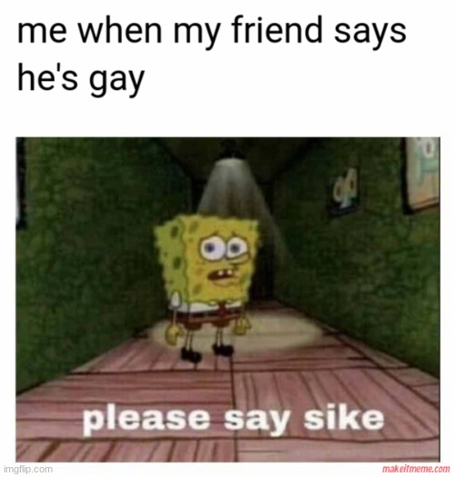 please say sike bro... | image tagged in gay,spongebob | made w/ Imgflip meme maker