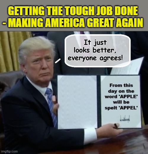 THE FIRST LADY IS ON A ROLL!! | GETTING THE TOUGH JOB DONE - MAKING AMERICA GREAT AGAIN; It just looks better, everyone agrees! | image tagged in donald trump is an idiot,donald trump the clown,trump is a moron,donald trump executive order | made w/ Imgflip meme maker