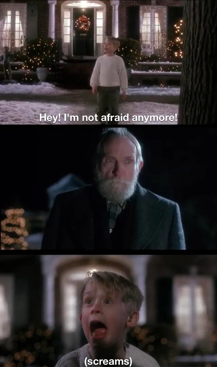 Kevin from Home Alone being scared the shit by old man marley Blank Meme Template