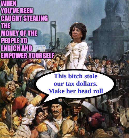 Why they wanted the death penalty eliminated decades ago for if they ever got caught | WHEN YOU'VE BEEN CAUGHT STEALING THE MONEY OF THE PEOPLE TO ENRICH AND EMPOWER YOURSELF; This bitch stole our tax dollars. Make her head roll | image tagged in guillotine,maxine waters criminal | made w/ Imgflip meme maker