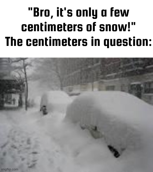 this is happening in canada rn | "Bro, it's only a few centimeters of snow!" The centimeters in question: | image tagged in snow storm,memes,blizzard,meanwhile in canada,funny | made w/ Imgflip meme maker