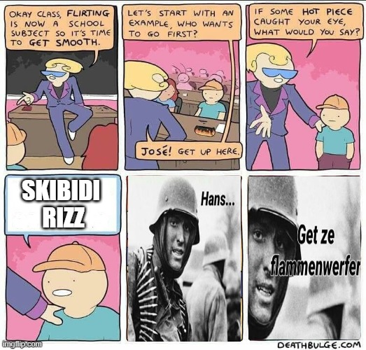 seriously bro | SKIBIDI 
RIZZ | image tagged in flirting class | made w/ Imgflip meme maker