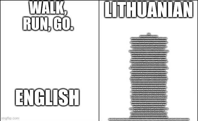 Compare | WALK, RUN, GO. JUDĖTI, DALYVAUTI, CIRKULIUOTI, VALKATA, PERKELTI, EITI, FERMENTUOTIS, SUJUDINTI, RAUGAS, KLAIDŽIOTI, LANKYTI, FERMENTAS, RŪGTI, VAIKŠTINĖTI, KELIAUTI, PLATINTI, KELTIS, PERSIKELTI, VYKTI, NUEITI, TAKAS, PAJUDINTI, IŠSIKELTI, TRAMPAS, NUKELIAUTI, PLISTI, KLAJOTI, VAŽIUOTI, RAUGINIMAS, RAUGALAS, SUJUDIMAS, RAUGTI, UŽRAUGTI, JUDINTI, BASTŪNAS, TREPENTI, VALKATAUTI, TREPSĖJIMAS, TREPSĖTI, BASIUS, KEKŠĖ, BASTYTIS, PAJUDĖTI, IŠVYKTI, SIEKTI, ŽENGTI, IŠSIŲSTI, NUVYKTI, RŪPINTIS, IŠSIUNTINĖTI, PASIVAIKŠČIOJIMAS, JUDĖJIMAS, VEIKTI, PASTUMTI, PAKEISTI, APTARNAUTI, PERSTUMTI, PRIŽIŪRĖTI, VIRŠYTI, PASISLINKTI, LIKTI, PERSIKRAUSTYTI, DIRBTI, ĖJIMAS, IŠSIKRAUSTYTI, KILNOTI, PASKATINTI, STUMTI, IŠJUDINTI, SLINKTI, KILNOTIS, NUKELTI, PASIKARTOTI, KLAUSYTI, KRAUSTYTIS, NUVAŽIUOTI, PAŠALINTI, PASIDOMĖTI, ŽINGSNIUOTI, VAIKŠČIOJIMAS, IŠVAIKŠČIOTI, SEKTI, TAPTI, PERSTATYTI, TRAUKTI, PASIJUDINTI, KEISTIS, EISENA, PLĖTOTIS, APEITI, PALYDĖTI, SLAUGYTI, ŽINGSNIS, ĮŽENGTI, PATARNAUTI, ATITEKTI, PERVAŽIUOTI, VARYTI, ŽINGINĖ, GYDYTI, APVAIKŠČIOTI, MIRTI, PERKRAUSTYTI, VAIKŠČIOSENA, ALĖJA, ATSIKRATYTI, PASIRODYTI, RODYTIS, APTVARAS, MARŠRUTAS, BIRŽYTI, PĖDINTI, SUTRIUŠKINTI, KRAUSTYMASIS, LYDĖTI, SIŪLYTI, SUJAUDINTI, IŠSINEŠTI, MESTIS, KREIPTIS, DALYKAS, ŽYGIS, KRUSTELĖTI, PERSODINTI, ŽYGIUOTI, SAKYTI, PERSIKRAUSTYMAS, AKCIJA, KRUTĖJIMAS, PERVAŽIAVIMAS, ATKILTI, ATKRAUSTYTI, BŪTI, IŠKILOTI, IŠSIDANGINTI, IŠVALYTI, KIRBĖTI, KRUTINTI, KRUTĖTI, LANKYTIS, MUISTYTIS, NUSIKRAUSTYTI, PAKRUTĖTI, PRAŠYTI, SUJUSTI, SUKINĖTIS, ĮGRAUDINTI, ĮSISIŪBUOTI, ĮSIŪBUOTI, SKAMBĖTI, PADĖTIS, DARYTIS, RUOŠTIS, ŽŪTI, BENDRAUTI, PATEIKTI, ENERGIJA, GURKŠNIS, PORCIJA, PASISEKIMAS, METIMAS, REMTIS, KAKTI, NUGRIŪTI, NYKTI, PAKĘSTI, PERSIŲSTI, SILPNĖTI, SKAMBINTI, SPIRTIS, SPRĘSTI, STENGTIS, SUGRIŪTI, TURĖTI, UŽSIPULTI, ŽAVĖTIS, BANDYMAS, SUSITARIMAS, VADOVAUTIS, SIŲSTI, EITI PALENGVA, VAIKŠČIOTI PO, VESTI PASIVAIKŠČIOTI, TINGINIAUTI, ŽINGUOTI, TAKUOTI, PAMAŽU, BAMBLINĖTI, BINDZINĖTI, CAPINĖTI, CAMPINĖTI, CIMPINĖTI, DYBSTURIUOTI, DIMBINĖTI, DRIMBINĖTI, DŪLINĖTI, GANGARIOTI, GANGARINĖTI, GANGRINĖTI, GARGLINĖTI, GOGLINĖTI, KĖBLINĖTI, KĖBRINĖTI, KĖŽINĖTI, KIAUŠINĖTI, KIŪTINĖTI, KOBRINĖTI, KRAMINĖTI, KRAPINĖTI, KROPINĖTI, KRŪPŠTINĖTI, LĖPINĖTI, LERVINĖTI, LIURBINĖTI, MĖRINĖTI, PAMPLINĖTI, PĖSLINĖTI, PĖŽINĖTI, PLUNCINĖTI, RĖZLINĖTI, STYRINĖTI, VĖŽLINĖTI, DYBINĖTI, GANDRINĖTI, GERVINĖTI, STYBRINĖTI, STIMPINĖTI, STINKSĖTI, STYPČIOTI, STYPINĖTI, STYPLINĖTI, STYPSENTI, TĮSINĖTI, TĮSLINĖTI, ŽIRGLINĖTI, ŽIRGLIOTI, KAMPINĖTI, PAKAMPIAUTI, PAKRAŠČIAUTI, PASIENIAUTI, ŠALINĖTI, SLAMPINĖTI, SLIMPINĖTI, SLANKIOTI, SLANKINĖTI, SLINKINĖTI, SLIŪKINĖTI, DILBINĖTI, DYRINĖTI, DŪRINĖTI, NYRINĖTI, NIŪRINĖTI, SMORINĖTI, SPŪDINĖTI, TIMPINĖTI, TVYLINĖTI, GŪBRINĖTI, GŪRINĖTI, GORINĖTI, GUNGINĖTI, GŪŽINĖTI, KŪPRINĖTI, KŪBRINĖTI, KUMPINĖTI, KUMBRINĖTI, LINGINĖTI, TURSINĖTI, KRYPINĖTI, SVYRINĖTI, SVIRDINĖTI, ŠLITINĖTI, ŠLITINIUOTI, ŠLITUOTI, VIRTINĖTI, VIRTINIUOTI, VIRTULIUOTI, STRAPALIOTI, STRAPALINĖTI, STRAIPINĖTI, STRAPINĖTI, ANTIS VARINĖTI, VARNAS GANYTI, GATVĘ MATUOTI, KĖZLINĖTI, KĖSINĖTI, KEIŽIOTI, KLEIŠINĖTI, KLYPINĖTI, KLIPYTUOTI, KLEIVINĖTI, KLIŠINĖTI, ŠLEIVINĖTI, PUŽINĖTI, LAUŠINĖTI, PŪGŽLINĖTI, ČEMPINĖTI, ČEMPOKUOTI, ČIAUŽOTI, ČIŪŽINĖTI, ŠLEPINĖTI, ŠLEMPINĖTI, ŠLIUMPINĖTI, ŠIŪRINĖTI, ŠIŪŽINĖTI, ŠVYGŽDINĖTI, KNAPINĖTI, KNOPINĖTI, KERĖPLINĖTI, KEVERZINĖTI, RIOGLINĖTI, DAUSIOTI, DAUSINĖTI, DOKLINĖTI, DŪKINĖTI, DVAKINĖTI, DVOKLINĖTI, GOŽINĖTI, GVĖRINĖTI, KLIUNKINĖTI, KLUIKINĖTI, KUOKINĖTI, KUOSINĖTI, KVAIŠINĖTI, KVAITINĖTI, KVANKLINĖTI, KVĖŠINĖTI, KVOKLINĖTI, MAKLINĖTI, MOGLINĖTI, MOSINĖTI, PLAVINĖTI, SMĖKČIOTI, SOMINĖTI, SVAIGINĖTI, VAMPLINĖTI, VĖPLINĖTI, ŽIOPLINĖTI, AKLINĖTI, AKLIOTI, ŽABALINĖTI, ŽABALIOTI, SPANGINĖTI, ŽLIBINĖTI, MIGLINĖTI, KUŠLINĖTI, SPITRINĖTI, SPITRIOTI, ŠTAKINĖTI, DVĖSINĖTI, KARAILIUOTI, KARINĖTI, KORINĖTI, ŠVYTUOTI, ŠVYTRUOTI, SKRYBAUTI; LITHUANIAN; ENGLISH | image tagged in side-by-side panels | made w/ Imgflip meme maker