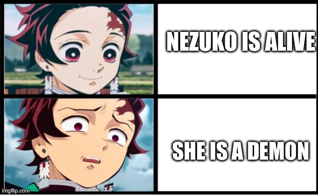 Tanjiro approval | NEZUKO IS ALIVE; SHE IS A DEMON | image tagged in tanjiro approval | made w/ Imgflip meme maker