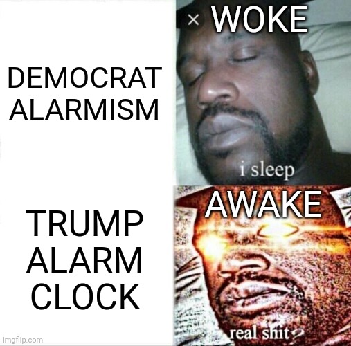 Sleeping Shaq Meme | DEMOCRAT ALARMISM WOKE TRUMP ALARM CLOCK AWAKE | image tagged in memes,sleeping shaq | made w/ Imgflip meme maker