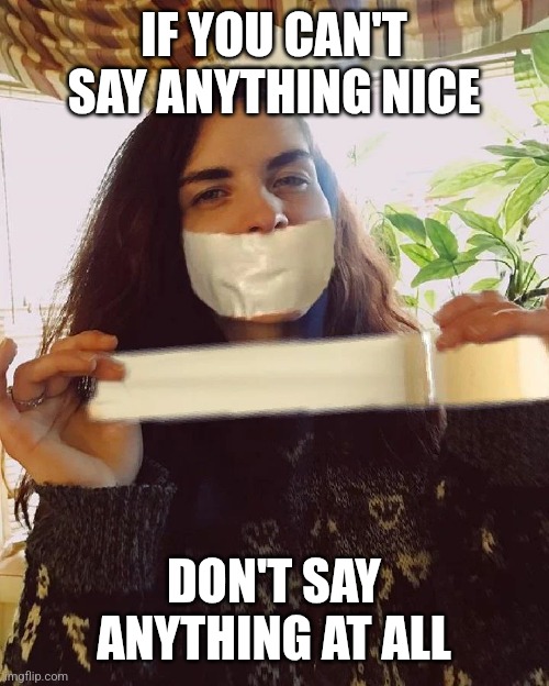 Don't say anything at all | IF YOU CAN'T SAY ANYTHING NICE; DON'T SAY ANYTHING AT ALL | image tagged in duct tape,silence,mean girls,big mouth | made w/ Imgflip meme maker