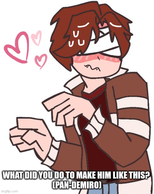 What did you do to make him like this? also happy early Valentine! | WHAT DID YOU DO TO MAKE HIM LIKE THIS? 

(PAN-DEMIRO) | made w/ Imgflip meme maker