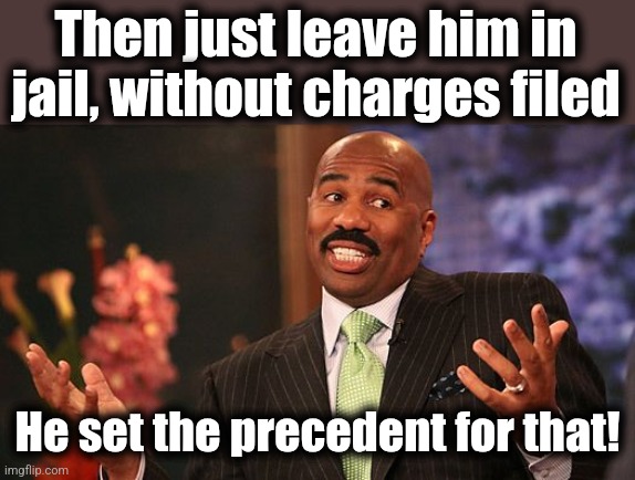 shrug | Then just leave him in jail, without charges filed He set the precedent for that! | image tagged in shrug | made w/ Imgflip meme maker