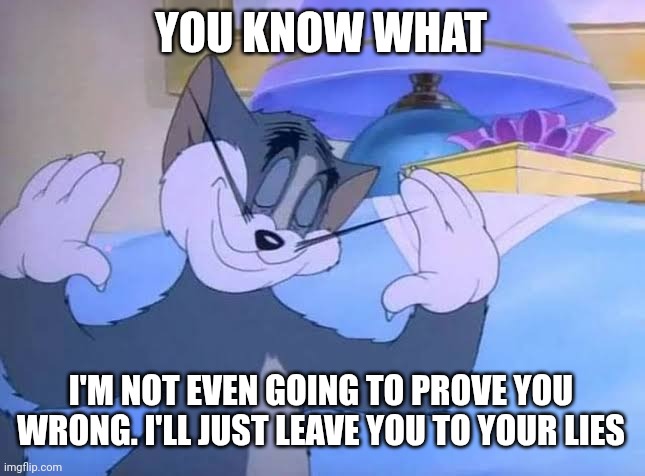 I'm done | YOU KNOW WHAT I'M NOT EVEN GOING TO PROVE YOU WRONG. I'LL JUST LEAVE YOU TO YOUR LIES | image tagged in i'm done | made w/ Imgflip meme maker