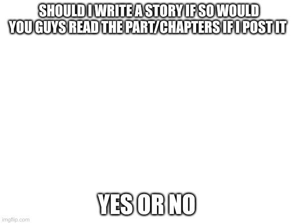 Yes or no | SHOULD I WRITE A STORY IF SO WOULD YOU GUYS READ THE PART/CHAPTERS IF I POST IT; YES OR NO | image tagged in writing,advice | made w/ Imgflip meme maker