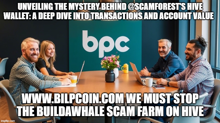 UNVEILING THE MYSTERY BEHIND @SCAMFOREST'S HIVE WALLET: A DEEP DIVE INTO TRANSACTIONS AND ACCOUNT VALUE; WWW.BILPCOIN.COM WE MUST STOP THE BUILDAWHALE SCAM FARM ON HIVE | made w/ Imgflip meme maker