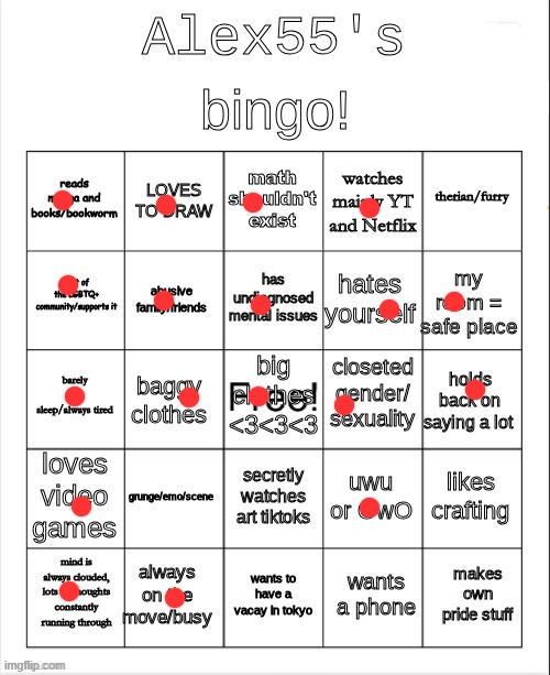 Alex55's bingo | image tagged in alex55's bingo | made w/ Imgflip meme maker