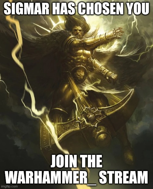 Please join | SIGMAR HAS CHOSEN YOU; JOIN THE WARHAMMER_ STREAM | image tagged in warhammer_,warhammer,age of sigmar | made w/ Imgflip meme maker