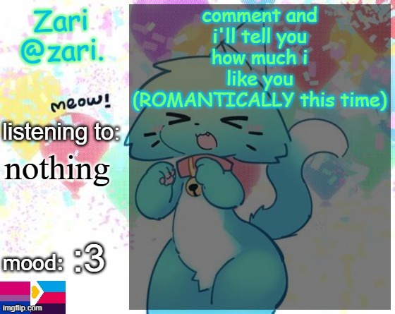 most of yall getting 0s lmao | comment and i'll tell you how much i like you (ROMANTICALLY this time); nothing; :3 | image tagged in zari 's furry announcement template | made w/ Imgflip meme maker