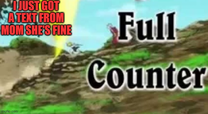 Full Counter | I JUST GOT A TEXT FROM MOM SHE'S FINE | image tagged in full counter | made w/ Imgflip meme maker