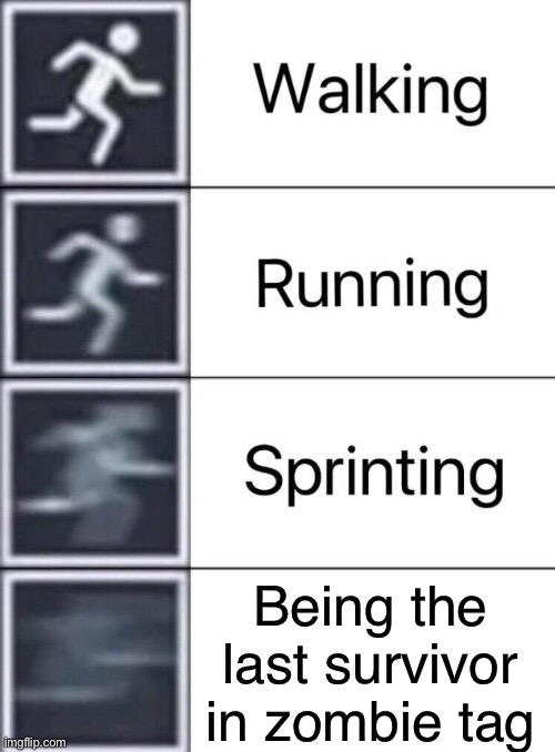 Funny | Being the last survivor in zombie tag | image tagged in walking running sprinting | made w/ Imgflip meme maker