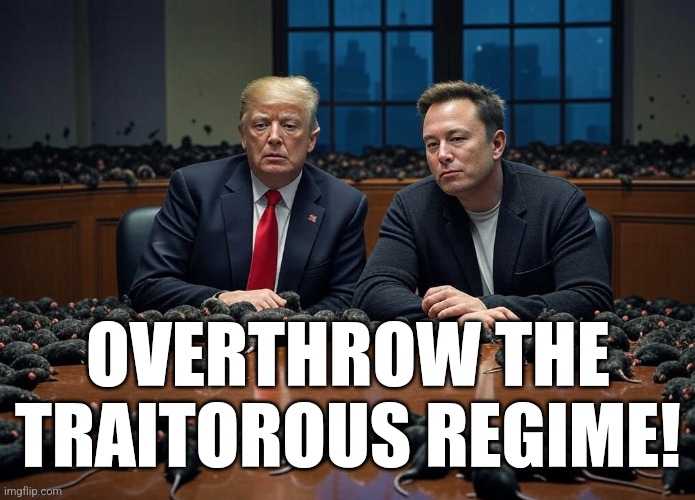 Donald Trump Elon Musk #Elonald rats at table | OVERTHROW THE TRAITOROUS REGIME! | image tagged in taxation without representation,pathocracy,plutocracy,trump russia collusion,malignant narcissism,revolution now | made w/ Imgflip meme maker