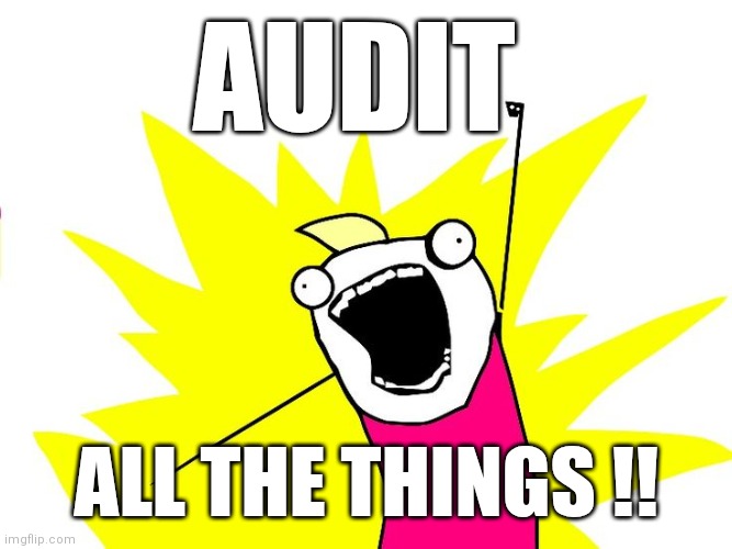 Audit All The Things | AUDIT; ALL THE THINGS !! | image tagged in do all the things | made w/ Imgflip meme maker
