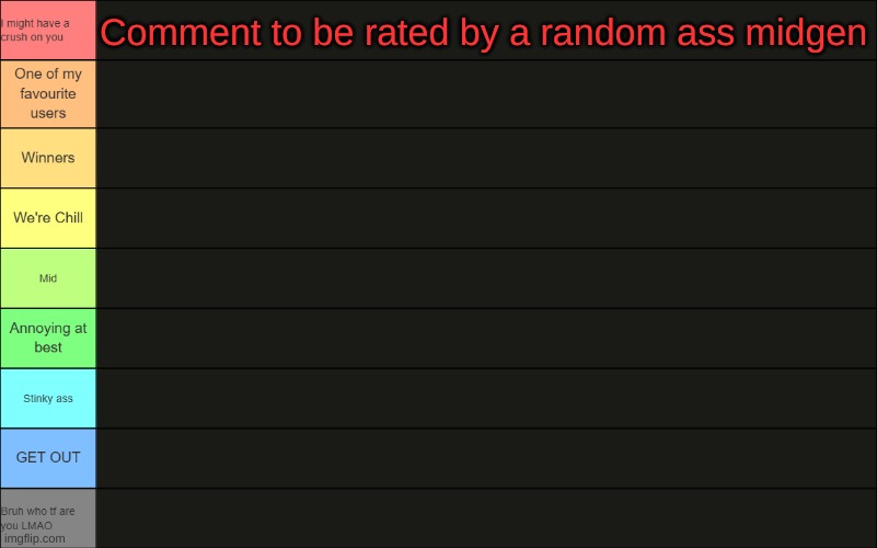 OsDe's Tierlist | Comment to be rated by a random ass midgen | image tagged in osde's tierlist | made w/ Imgflip meme maker