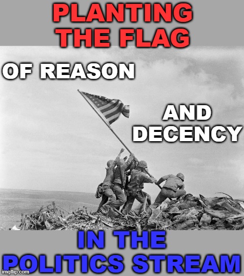 PLANTING THE FLAG IN THE POLITICS STREAM OF REASON AND DECENCY | made w/ Imgflip meme maker