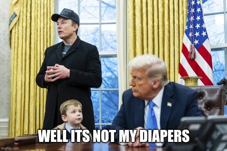 X Æ A-12 in oval office with Musk and Trump | WELL ITS NOT MY DIAPERS | image tagged in x a-12 in oval office with musk and trump | made w/ Imgflip meme maker