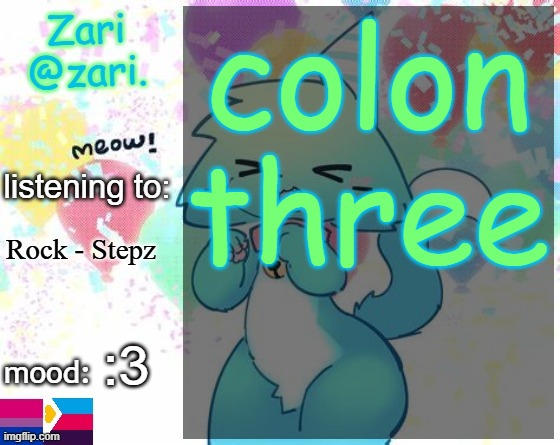 zari.'s RAGEBAIT announcement template | colon three; Rock - Stepz; :3 | image tagged in zari 's furry announcement template | made w/ Imgflip meme maker