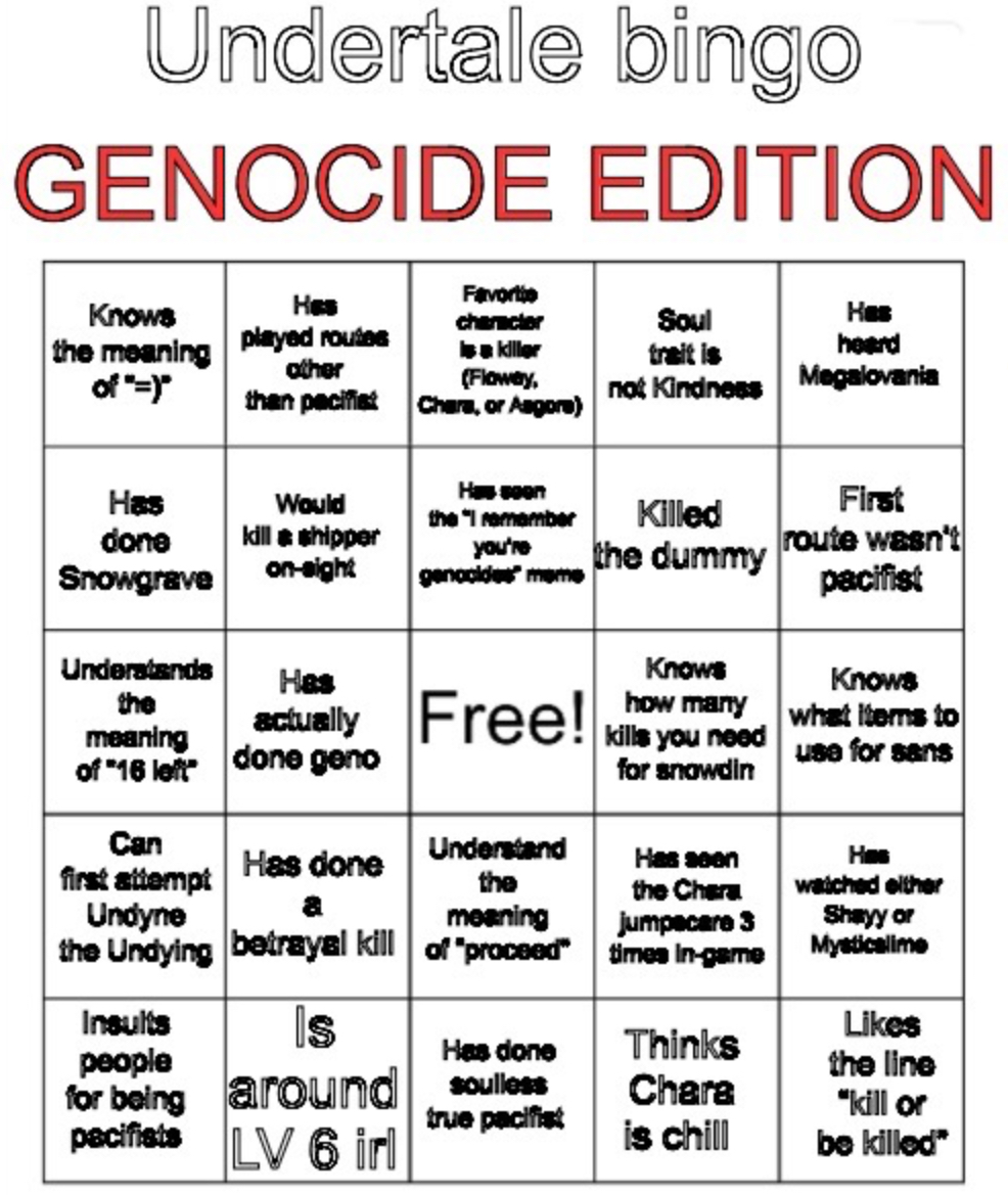 Undertale Bingo, Genocide Blank Meme Template