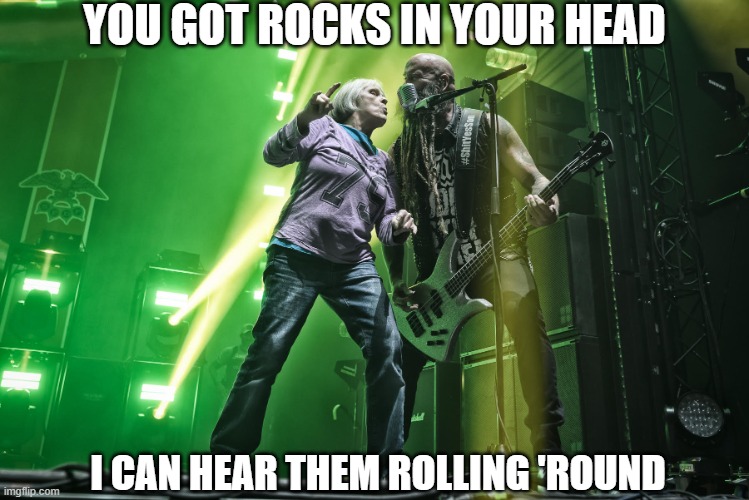 You got rocks in your head | YOU GOT ROCKS IN YOUR HEAD; I CAN HEAR THEM ROLLING 'ROUND | image tagged in you got rocks in your head | made w/ Imgflip meme maker