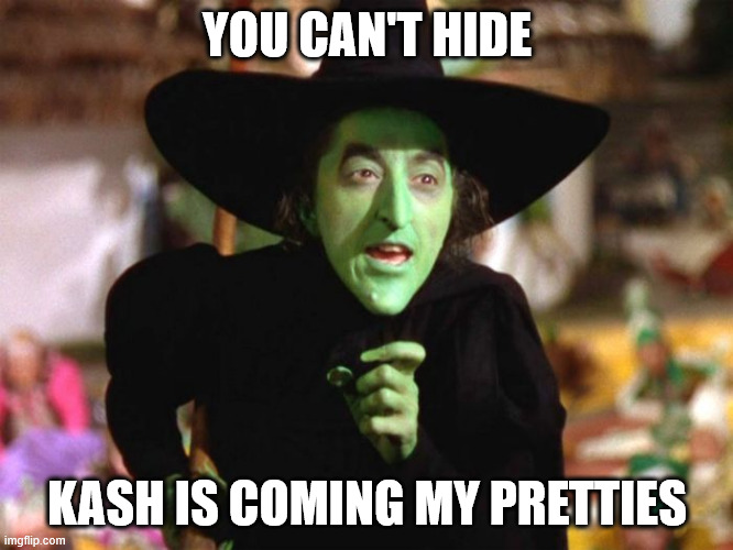 Wicked Witch | YOU CAN'T HIDE; KASH IS COMING MY PRETTIES | image tagged in wicked witch | made w/ Imgflip meme maker