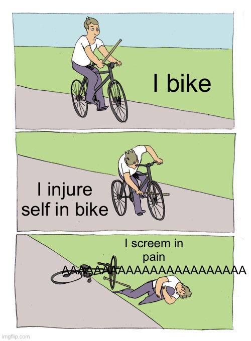 bike | I bike; I injure self in bike; I screem in pain AAAAAAAAAAAAAAAAAAAAAAA | image tagged in memes,bike fall | made w/ Imgflip meme maker