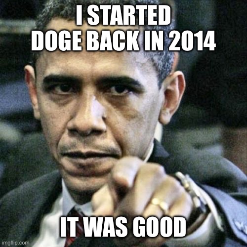 Trump is a Democrat also Elon | I STARTED DOGE BACK IN 2014; IT WAS GOOD | image tagged in memes,pissed off obama | made w/ Imgflip meme maker