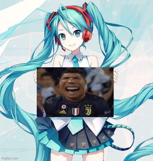 Hatsune Miku holding a sign | image tagged in hatsune miku holding a sign,messi,pessi,ronaldo,miku | made w/ Imgflip meme maker