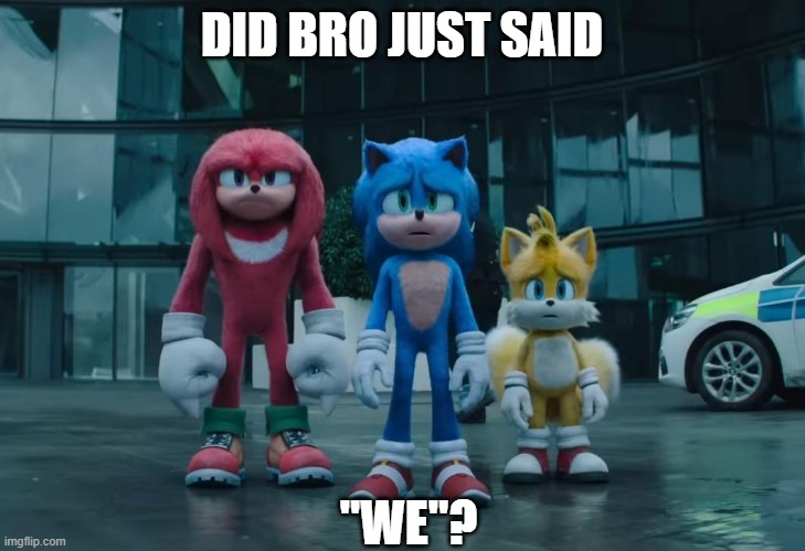 We? | DID BRO JUST SAID; "WE"? | image tagged in sonic the hedgehog,memes | made w/ Imgflip meme maker