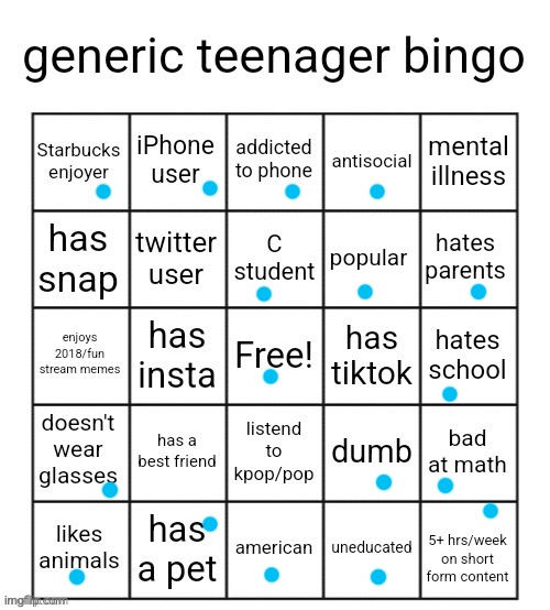 dangit | image tagged in generic teenager bingo | made w/ Imgflip meme maker