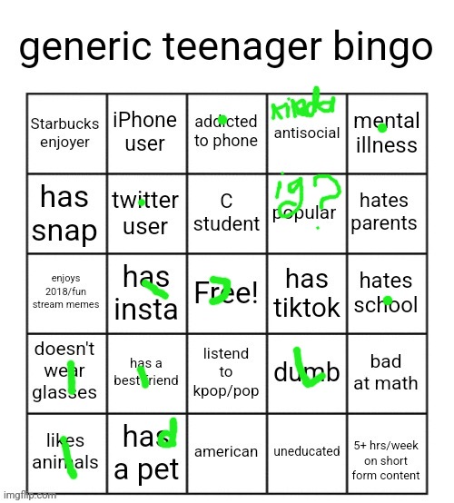 I'm not antisocial bcs I'm socialphobic, I'm antisocial bcs everyone I meet is weird | image tagged in generic teenager bingo | made w/ Imgflip meme maker