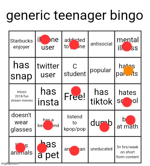 generic teenager bingo | image tagged in generic teenager bingo | made w/ Imgflip meme maker