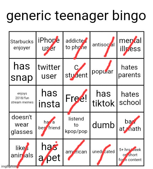 bzbxjdhdnf | image tagged in generic teenager bingo | made w/ Imgflip meme maker