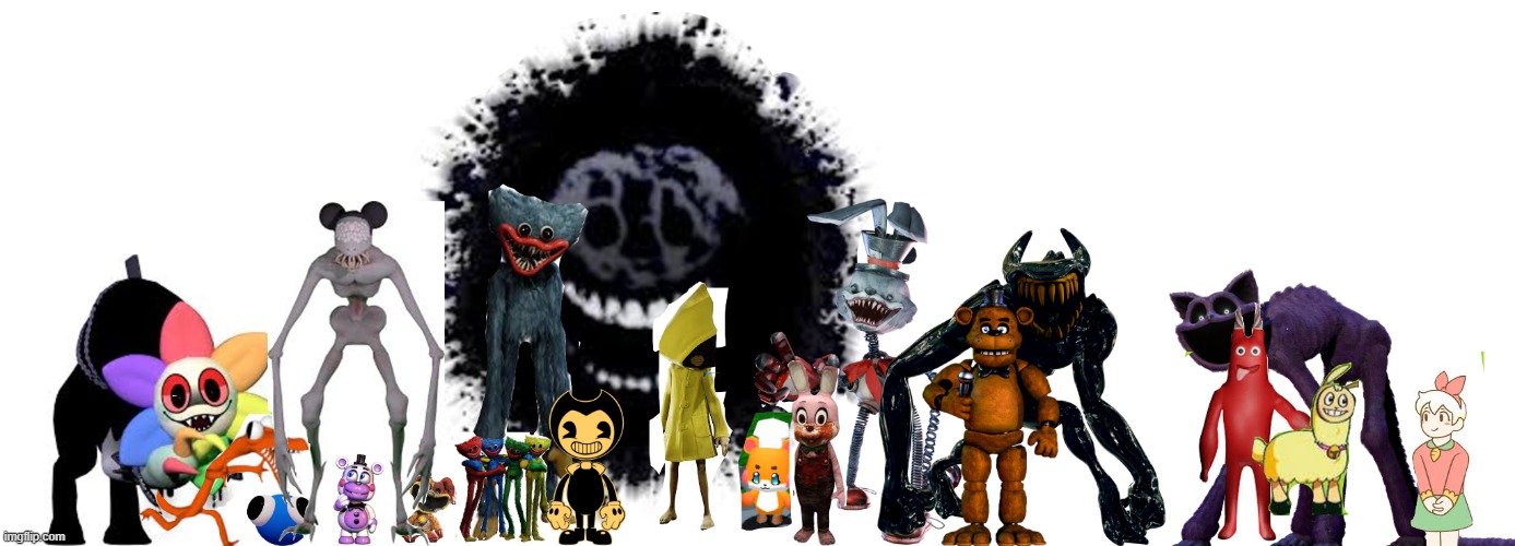 A series of horror characters for yalls enjoyment. Took me some time to make :P | image tagged in characters,not funny,im bored | made w/ Imgflip meme maker