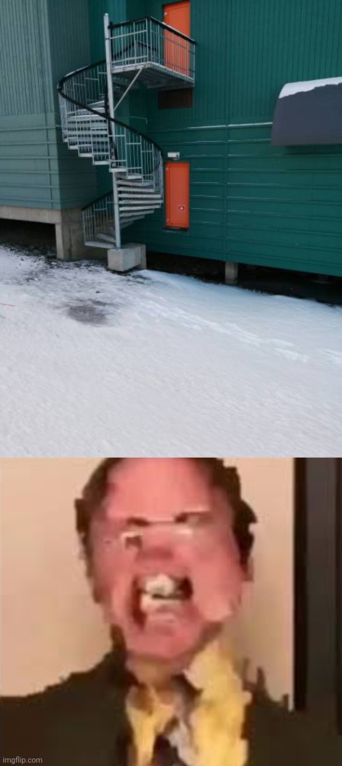 Swirly stairs | image tagged in dwight screaming,stairs,stair,building,you had one job,memes | made w/ Imgflip meme maker