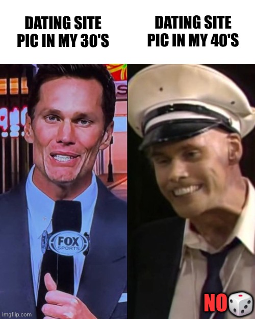 DATING SITE PIC IN MY 30'S; DATING SITE PIC IN MY 40'S; NO🎲 | image tagged in funny,sports | made w/ Imgflip meme maker